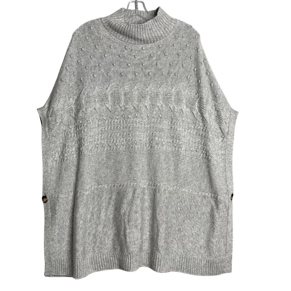 Talbots Cable Knit Oversized Poncho Sweater Womens M Gray Preppy Outdoor Wool
